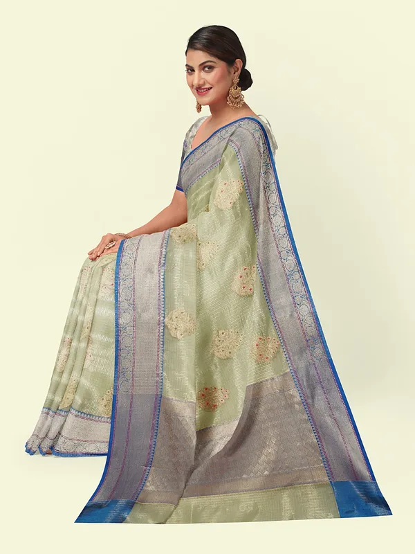 Sea_Green_Cotton_Blend_Banarasi_Sarees_For_Women