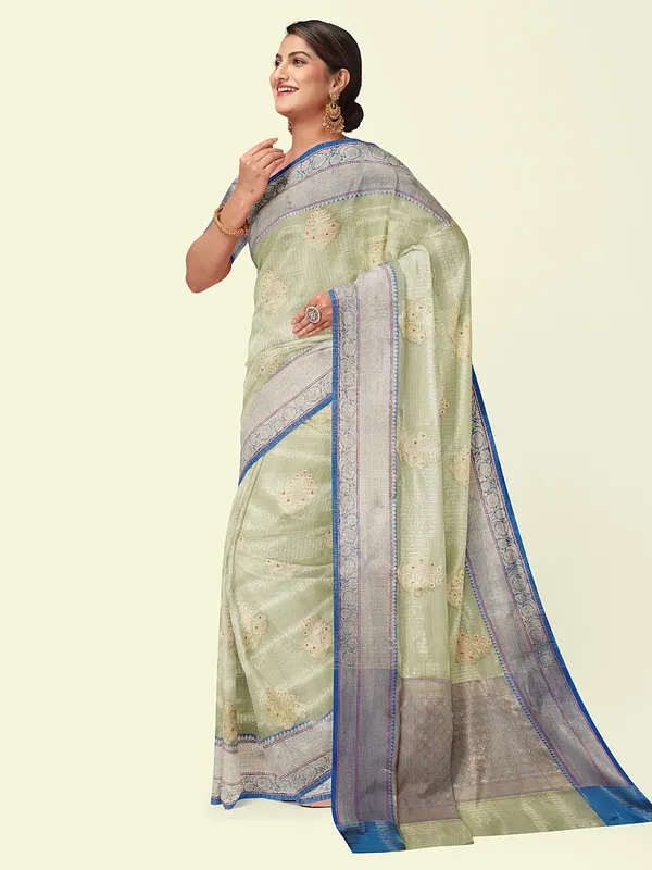 Sea_Green_Cotton_Blend_Banarasi_Sarees_For_Women