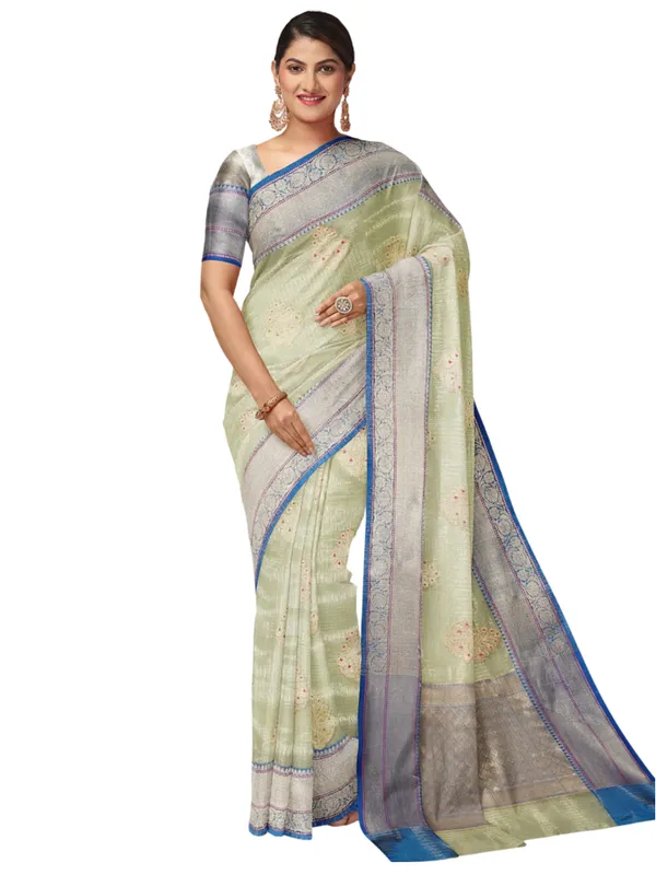 Sea_Green_Cotton_Blend_Banarasi_Sarees_For_Women