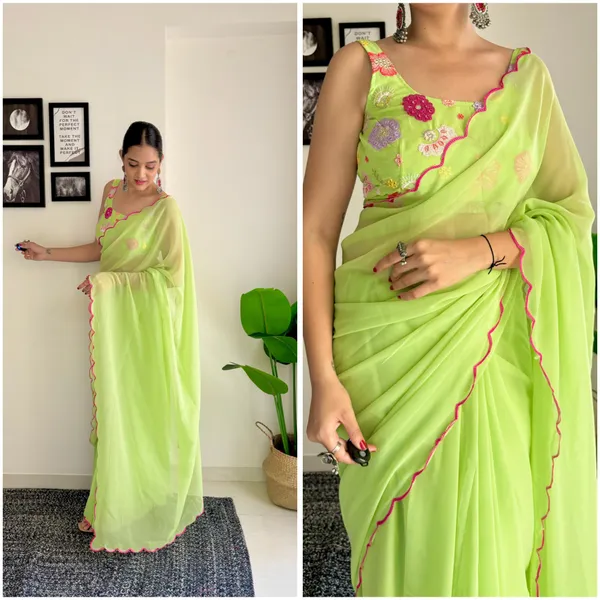 Light_Green_Soft_Georgette_Embroidered_Saree_With_Blouse