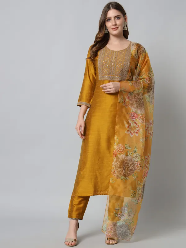 Mustard_Cotton_Embroidered_Kurta_Set