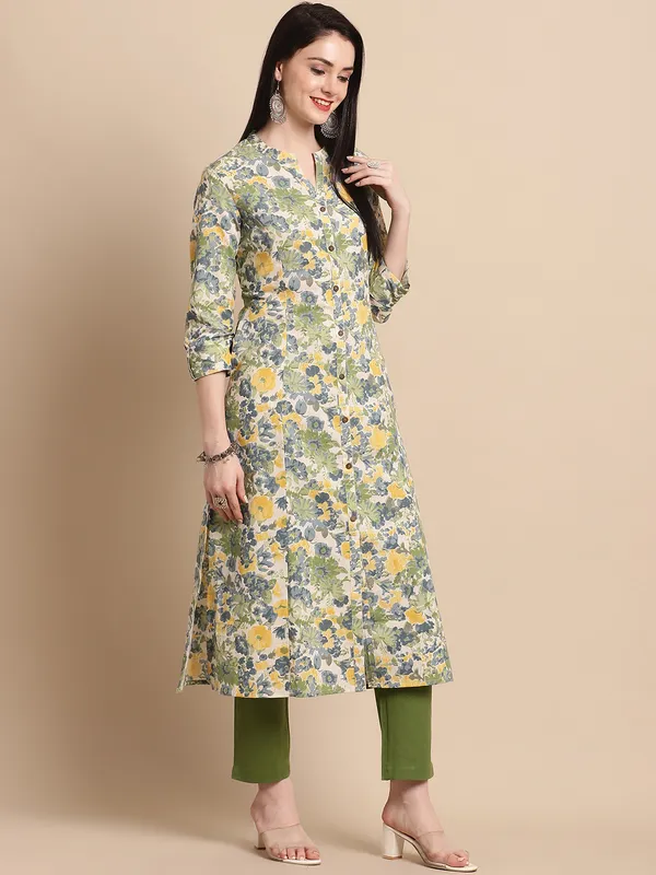 Green_Cotton_Floral_Printed_A-line_Kurta