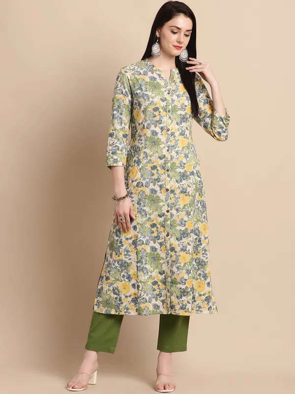 Green_Cotton_Floral_Printed_A-line_Kurta