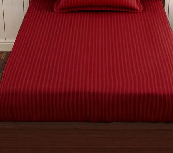 220TC_Cotton_Satin_Glace_Stripes/Lining_Flat_Bedsheet_for_Single_Bed_with_One_Pillow_Cover_for_Home,_Hotels,_Guest_House_(King_Size)_-_60x90_Inches_-_Mehroon
