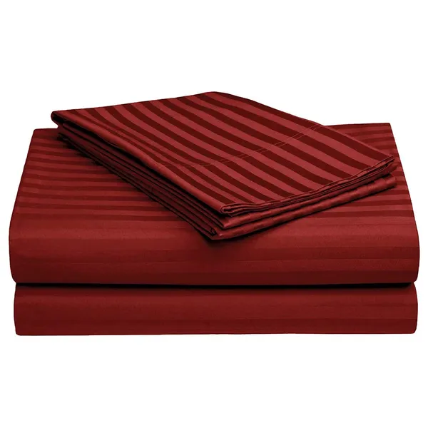 220TC_Cotton_Satin_Glace_Stripes/Lining_Flat_Bedsheet_for_Single_Bed_with_One_Pillow_Cover_for_Home,_Hotels,_Guest_House_(King_Size)_-_60x90_Inches_-_Mehroon