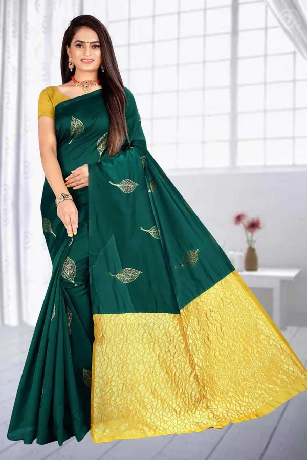 Green_Woven_Kanjivaram_Jacquard_Saree_with_Saree_Cover