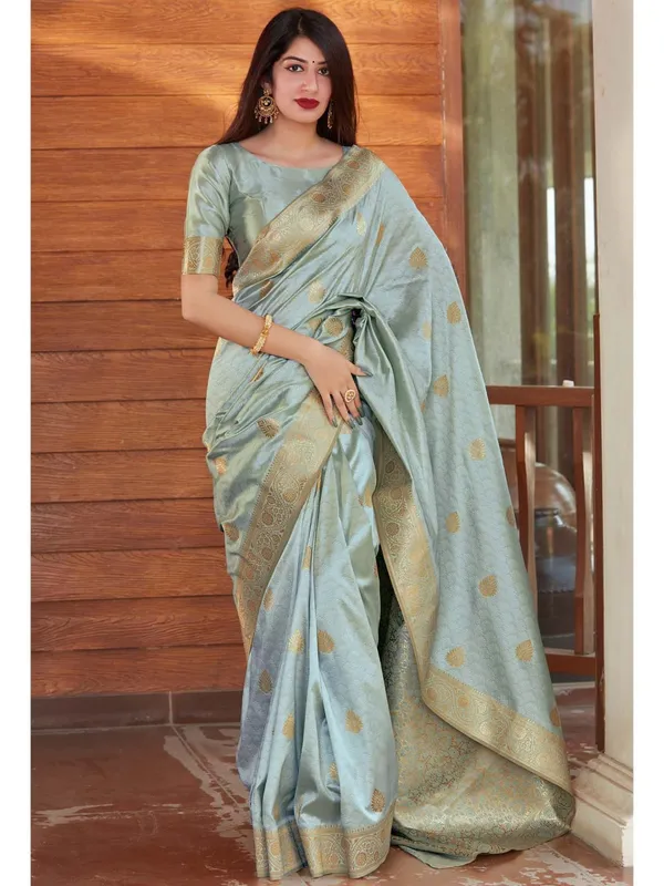 Sea_Green_Banarasi_Satin_Silk_Saree_with_Blouse_For_Women