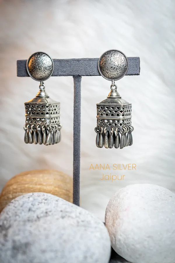 925_Pure_Sterling_Silver_|_Statement_Jhumka_Earrings_|_Well_Stamped_&_Hallmarked