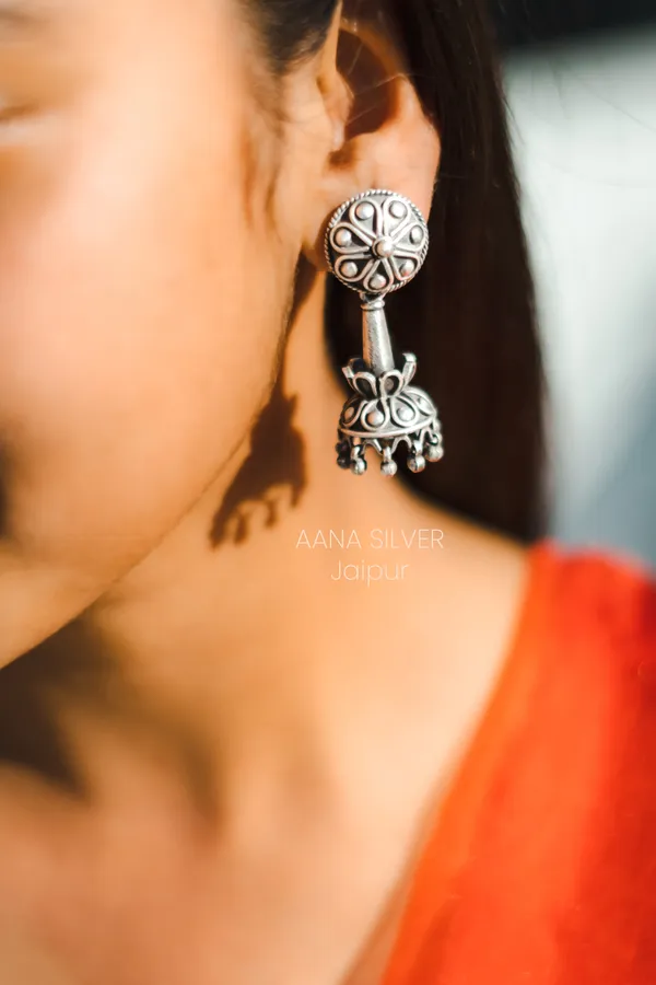 925_Pure_Sterling_Silver_|_Embossed_Flower_Jhumri_Earrings_|_Well_Stamped_&_Hallmarked