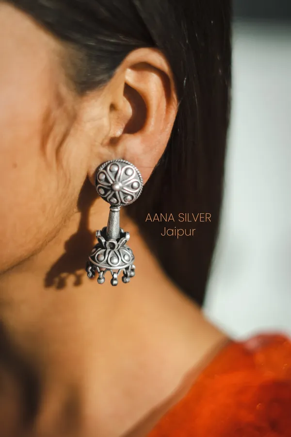 925_Pure_Sterling_Silver_|_Embossed_Flower_Jhumri_Earrings_|_Well_Stamped_&_Hallmarked
