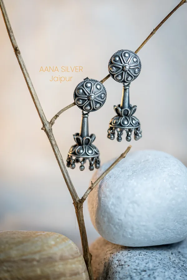 925_Pure_Sterling_Silver_|_Embossed_Flower_Jhumri_Earrings_|_Well_Stamped_&_Hallmarked