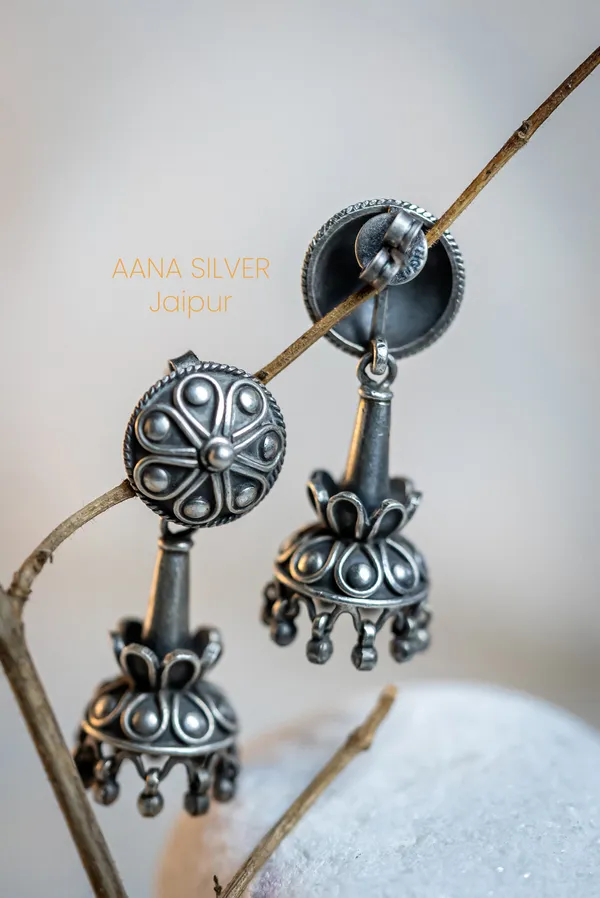 925_Pure_Sterling_Silver_|_Embossed_Flower_Jhumri_Earrings_|_Well_Stamped_&_Hallmarked