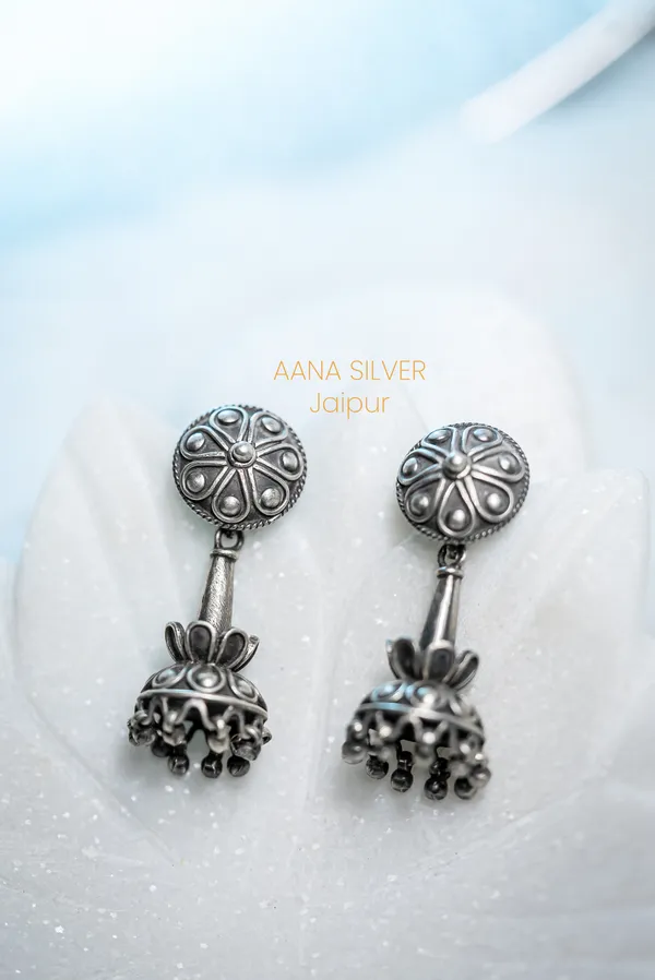 925_Pure_Sterling_Silver_|_Embossed_Flower_Jhumri_Earrings_|_Well_Stamped_&_Hallmarked