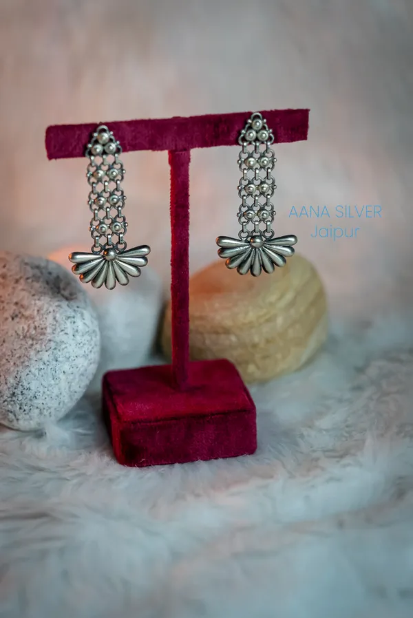 925_Pure_Sterling_Silver_|_Semi_Flower_Earrings_|_Well_Stamped_&_Hallmarked