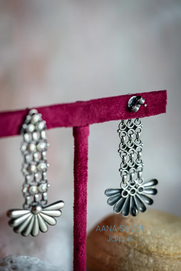 925_Pure_Sterling_Silver_|_Semi_Flower_Earrings_|_Well_Stamped_&_Hallmarked
