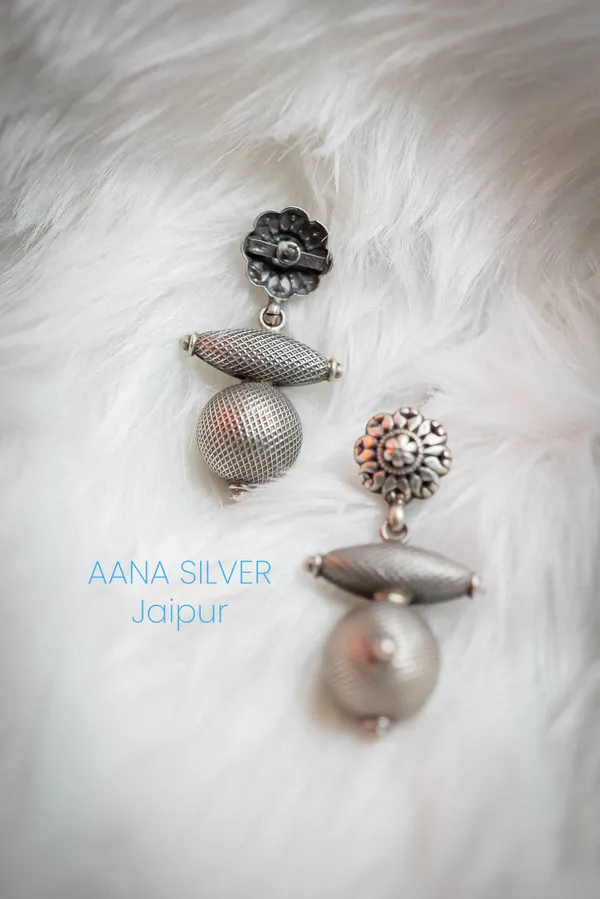 925_Pure_Sterling_Silver_|_Ellipse_Ball_Flower_Earrings_|_Well_Stamped_&_Hallmarked