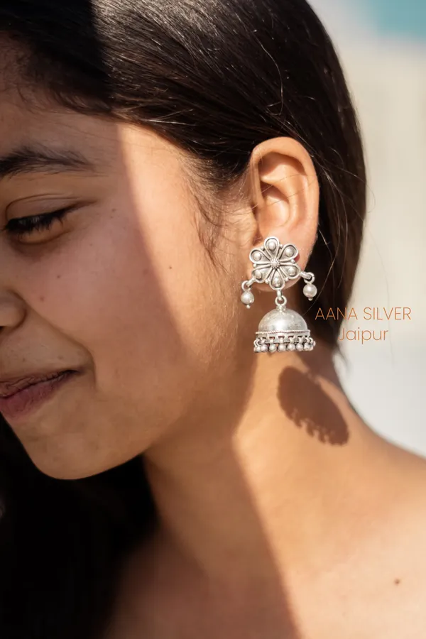 925_Pure_Sterling_Silver_|_Aabharan_Flower_Jhumka_Earrings_|_Well_Stamped_&_Hallmarked