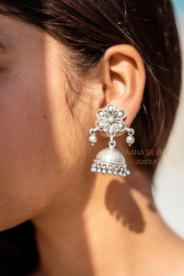 925_Pure_Sterling_Silver_|_Aabharan_Flower_Jhumka_Earrings_|_Well_Stamped_&_Hallmarked