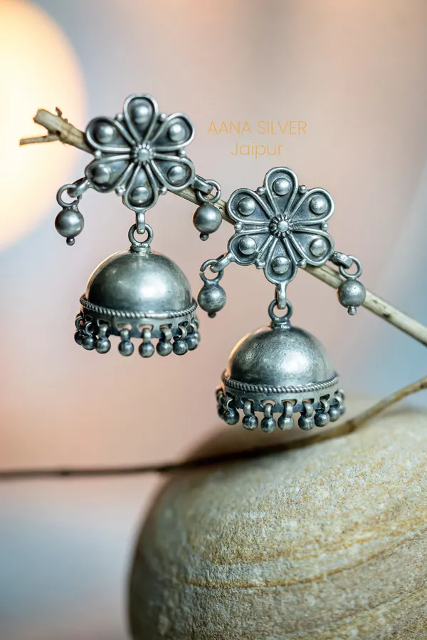 925_Pure_Sterling_Silver_|_Aabharan_Flower_Jhumka_Earrings_|_Well_Stamped_&_Hallmarked