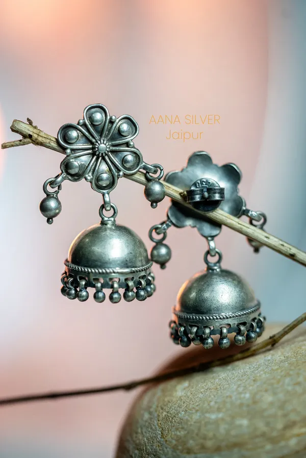 925_Pure_Sterling_Silver_|_Aabharan_Flower_Jhumka_Earrings_|_Well_Stamped_&_Hallmarked