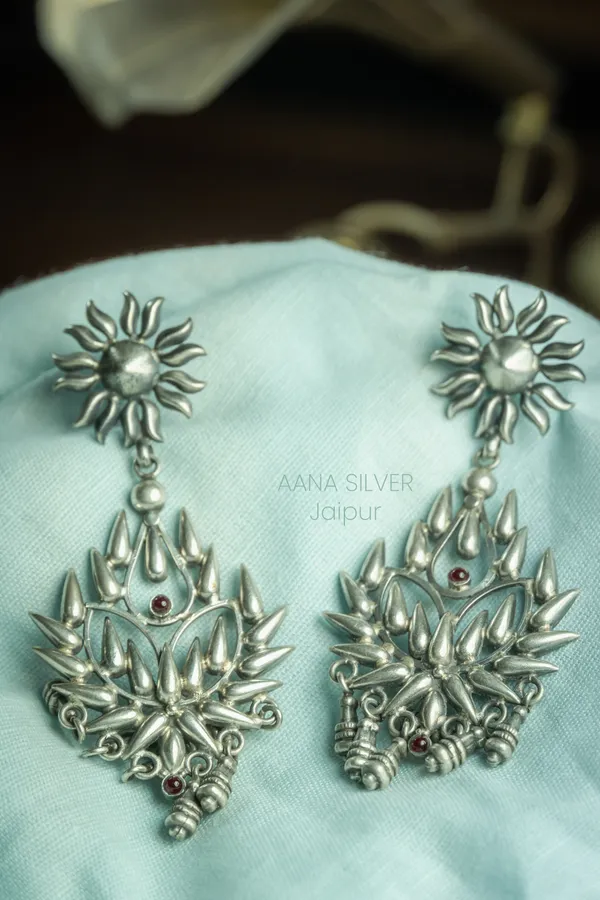 925_Pure_Sterling_Silver_|_Aabharan_Long_Petals_Earrings_|_Well_Stamped_&_Hallmarked