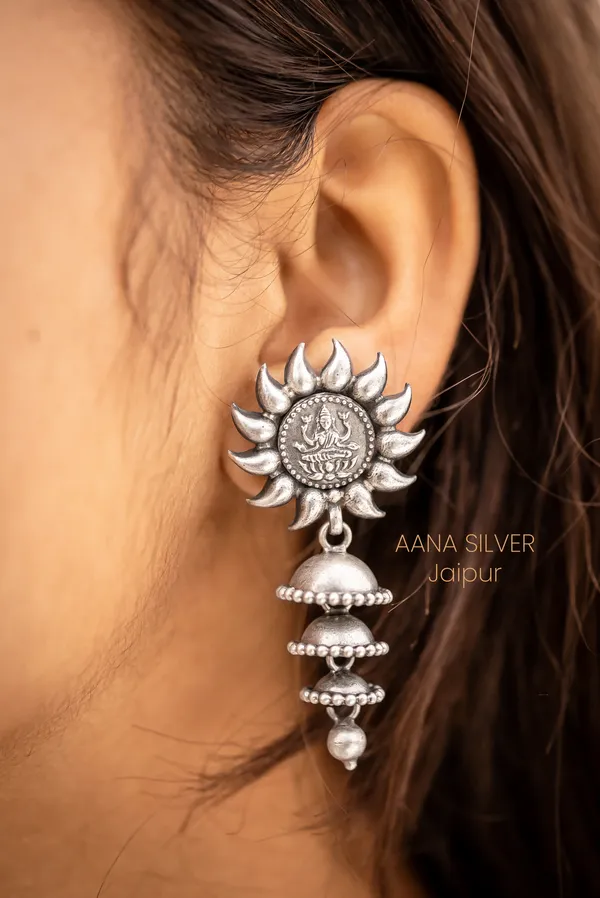 925_Pure_Sterling_Silver_|_Aabharan_Laxmi_Lotus_Earrings_|_Well_Stamped_&_Hallmarked