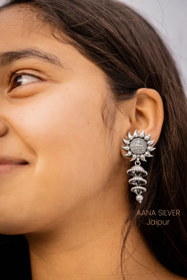 925_Pure_Sterling_Silver_|_Aabharan_Laxmi_Lotus_Earrings_|_Well_Stamped_&_Hallmarked