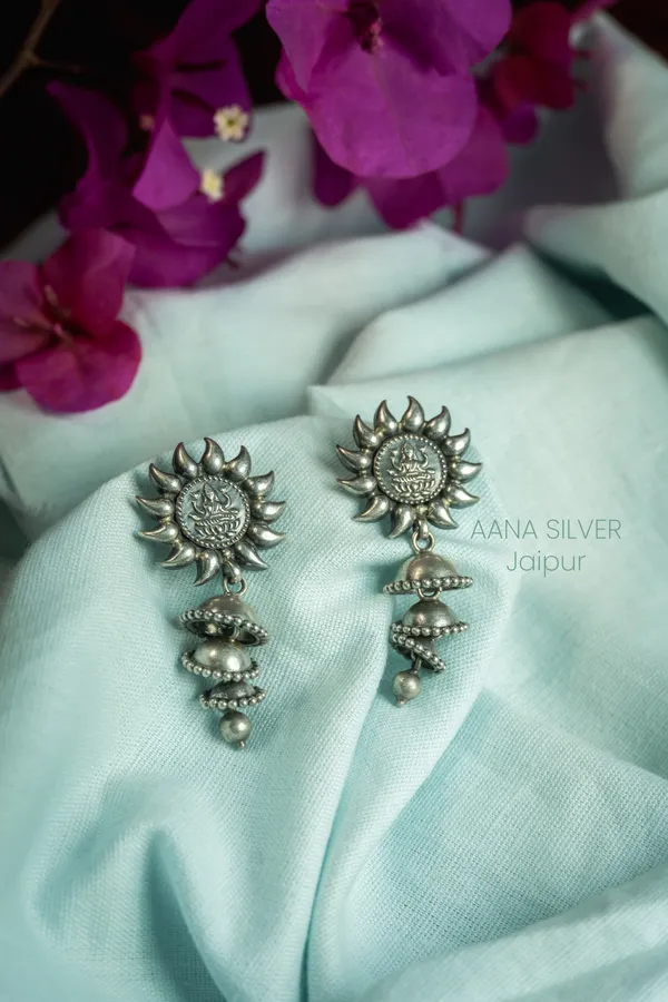 925_Pure_Sterling_Silver_|_Aabharan_Laxmi_Lotus_Earrings_|_Well_Stamped_&_Hallmarked