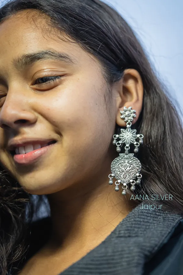 925_Pure_Sterling_Silver_|_Aabharan_Statement_Flower_Jhumri_Earrings_|_Well_Stamped_&_Hallmarked
