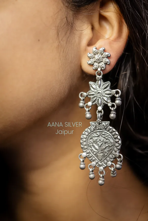 925_Pure_Sterling_Silver_|_Aabharan_Statement_Flower_Jhumri_Earrings_|_Well_Stamped_&_Hallmarked
