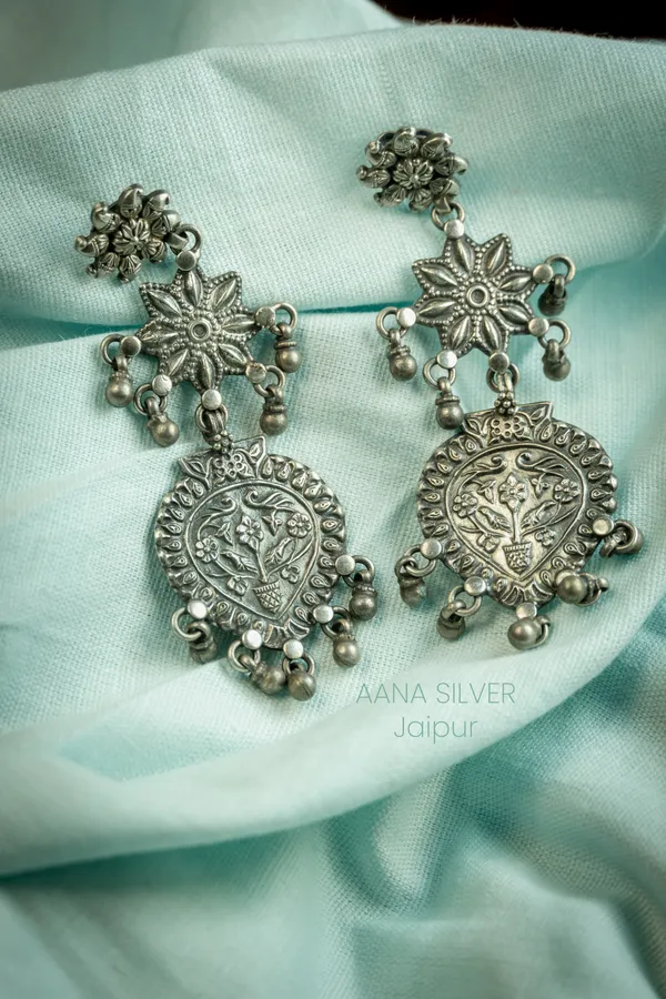 925_Pure_Sterling_Silver_|_Aabharan_Statement_Flower_Jhumri_Earrings_|_Well_Stamped_&_Hallmarked