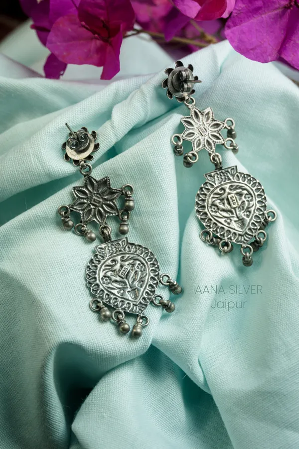 925_Pure_Sterling_Silver_|_Aabharan_Statement_Flower_Jhumri_Earrings_|_Well_Stamped_&_Hallmarked