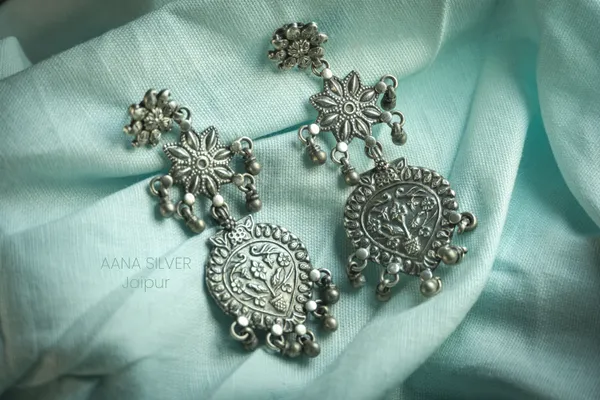 925_Pure_Sterling_Silver_|_Aabharan_Statement_Flower_Jhumri_Earrings_|_Well_Stamped_&_Hallmarked