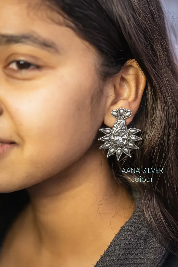 925_Pure_Sterling_Silver_|_Aabharan_Everyday_Textured_Peacock_Earrings_|_Well_Stamped_&_Hallmarked