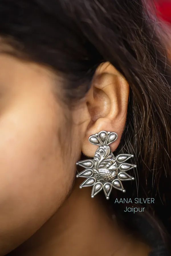 925_Pure_Sterling_Silver_|_Aabharan_Everyday_Textured_Peacock_Earrings_|_Well_Stamped_&_Hallmarked
