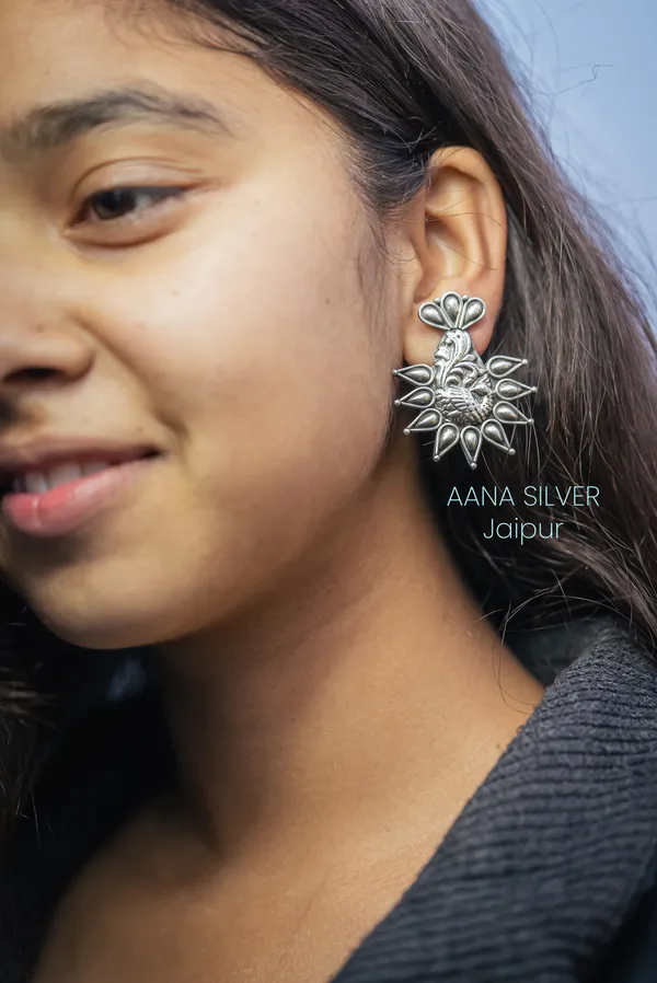 925_Pure_Sterling_Silver_|_Aabharan_Everyday_Textured_Peacock_Earrings_|_Well_Stamped_&_Hallmarked