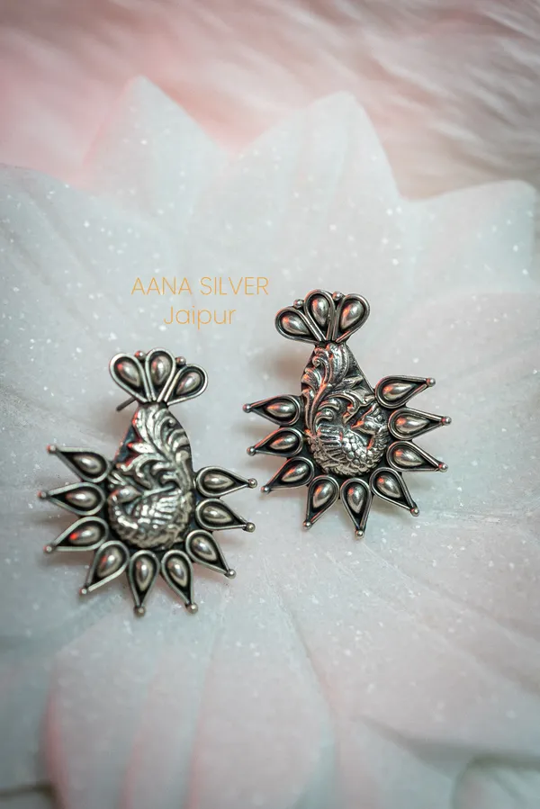 925_Pure_Sterling_Silver_|_Aabharan_Everyday_Textured_Peacock_Earrings_|_Well_Stamped_&_Hallmarked