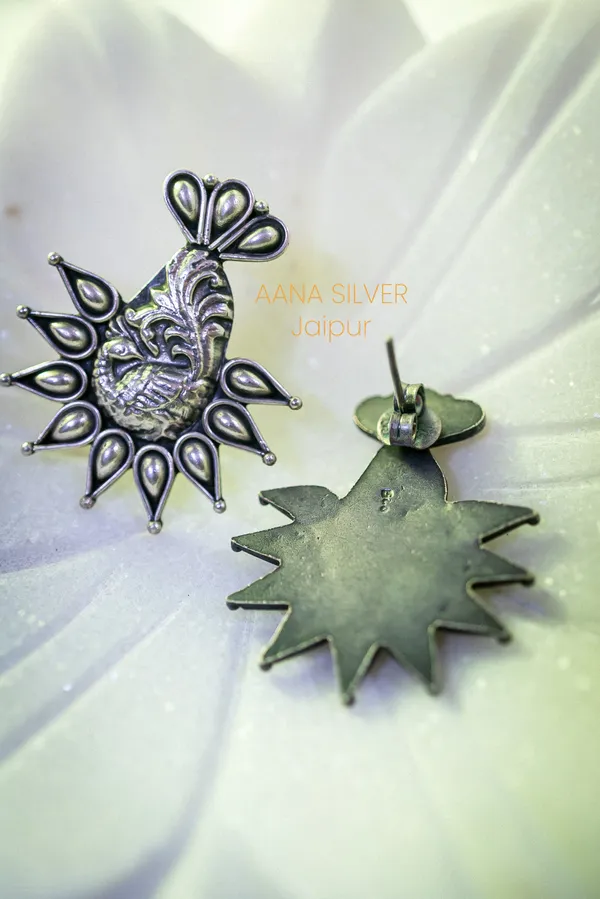925_Pure_Sterling_Silver_|_Aabharan_Everyday_Textured_Peacock_Earrings_|_Well_Stamped_&_Hallmarked