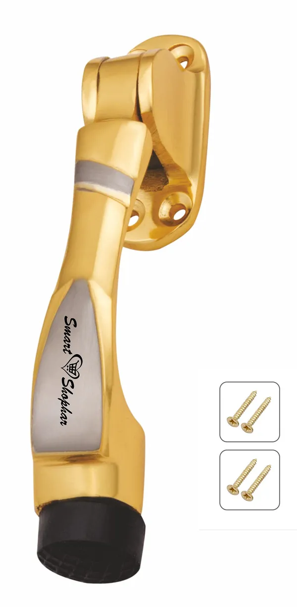 (_Pack_of_1_)_Brass_Boxy_Door_Stopper_5_Inches,_Gold_Silver,_Pack_of_1_with_Screws/Door_Mounted_Door_Stopper/Stop_with_Rubber_Tip_Bottom/Home,_Office,_Bathroom/Slip-Resistant