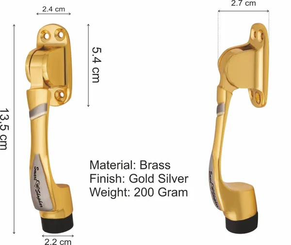 (_Pack_of_1_)_Brass_Boxy_Door_Stopper_5_Inches,_Gold_Silver,_Pack_of_1_with_Screws/Door_Mounted_Door_Stopper/Stop_with_Rubber_Tip_Bottom/Home,_Office,_Bathroom/Slip-Resistant