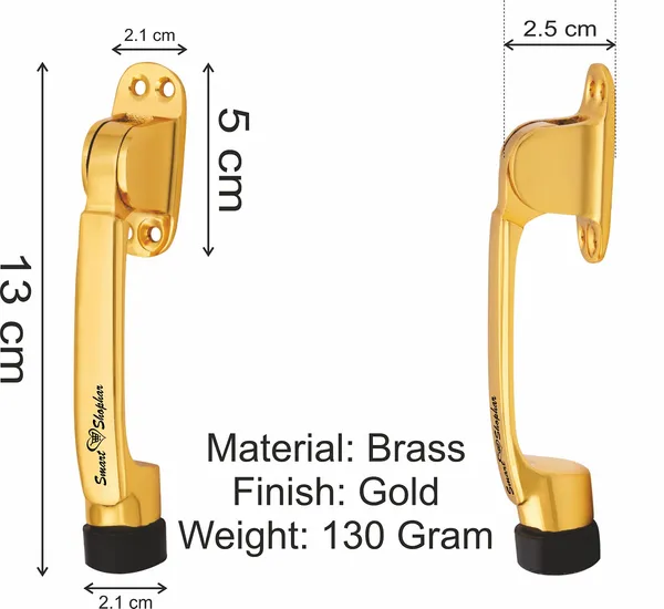 (_Pack_of_1_)_Brass_Meldal_Door_Stopper_5_Inches_Gold,_Pack_of_1_with_Screws/Designer_Foot_Door_Stopper_with_Rubber_Tip_Bottom/Home,_Office,_Bathroom/Slip-Resistant/All_Type_Doors