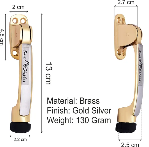(_Pack_of_1_)_Brass_Meldal_Door_Stopper_5_Inches_Gold,_Silver,_Pack_of_1_with_Screws/Designer_Foot_Door_Stopper_with_Rubber_Tip_Bottom/Home,_Office,_Bathroom/Slip-Resistant/All_Type_Doors