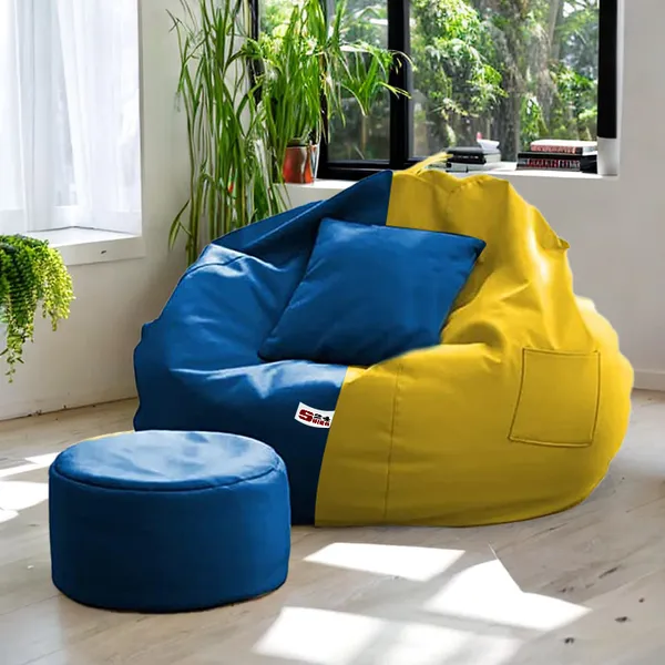 Blue_And_Yellow_Tear_Drop_Bean_Bag_Cover_With_Footrest_Cushion_Without_Beans
