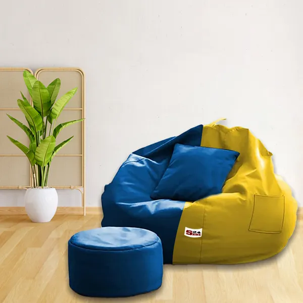 Blue_And_Yellow_Tear_Drop_Bean_Bag_Cover_With_Footrest_Cushion_Without_Beans