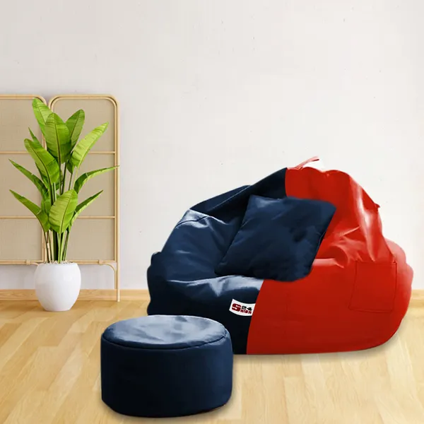 Red_And_Navy_Blue_Tear_Drop_Bean_Bag_Cover_With_Footrest_Cushion_Without_Beans