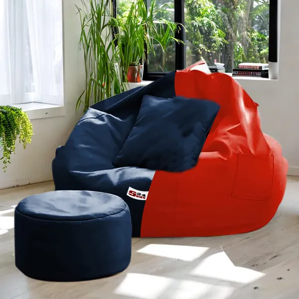 Red_And_Navy_Blue_Tear_Drop_Bean_Bag_Cover_With_Footrest_Cushion_Without_Beans