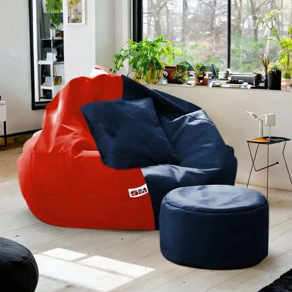 Red_And_Navy_Blue_Tear_Drop_Bean_Bag_Cover_With_Footrest_Cushion_Without_Beans