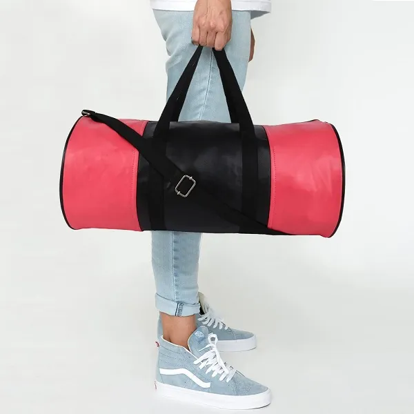 Pink_And_Black_Synthetic_Leather_Gym_Bag_With_Shoulder_Strap