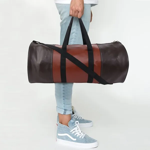 Brown_And_Tan_Synthetic_Leather_Gym_Bag_With_Shoulder_Strap