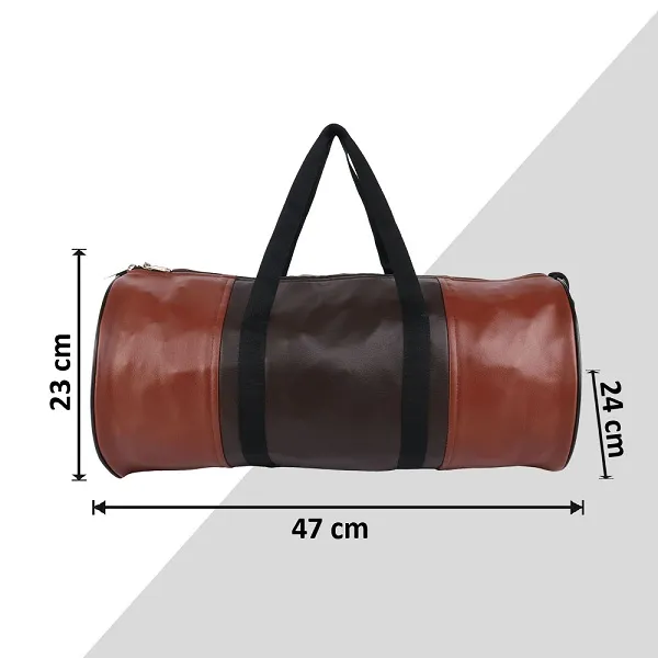 Tan_And_Brown_Synthetic_Leather_Gym_Bag_With_Shoulder_Strap